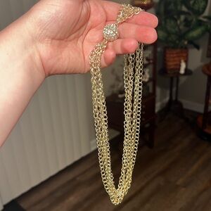 Vintage Style Gold Tone Multi Strand Chain Necklace Disco Ball Magnetic Clasp